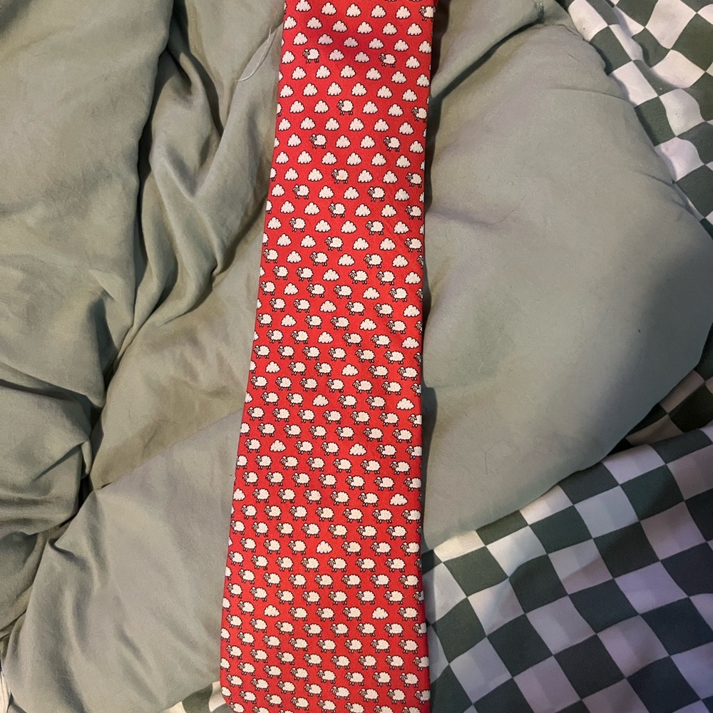 Hermes red silk tie with sheep design made in France